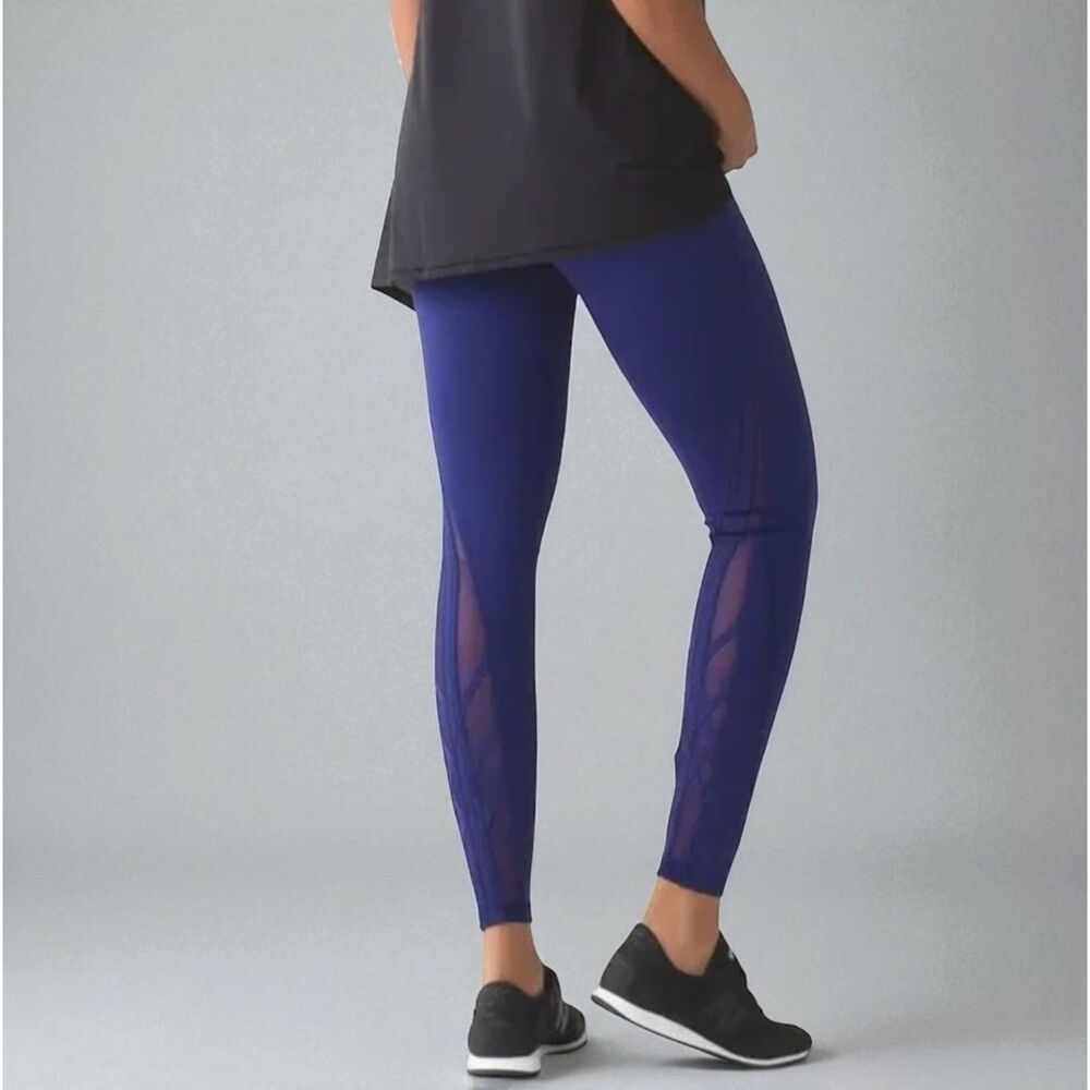 Lululemon Purple Essential Rhythm Leggings Mesh Lattice Leg Detail Women's 6
